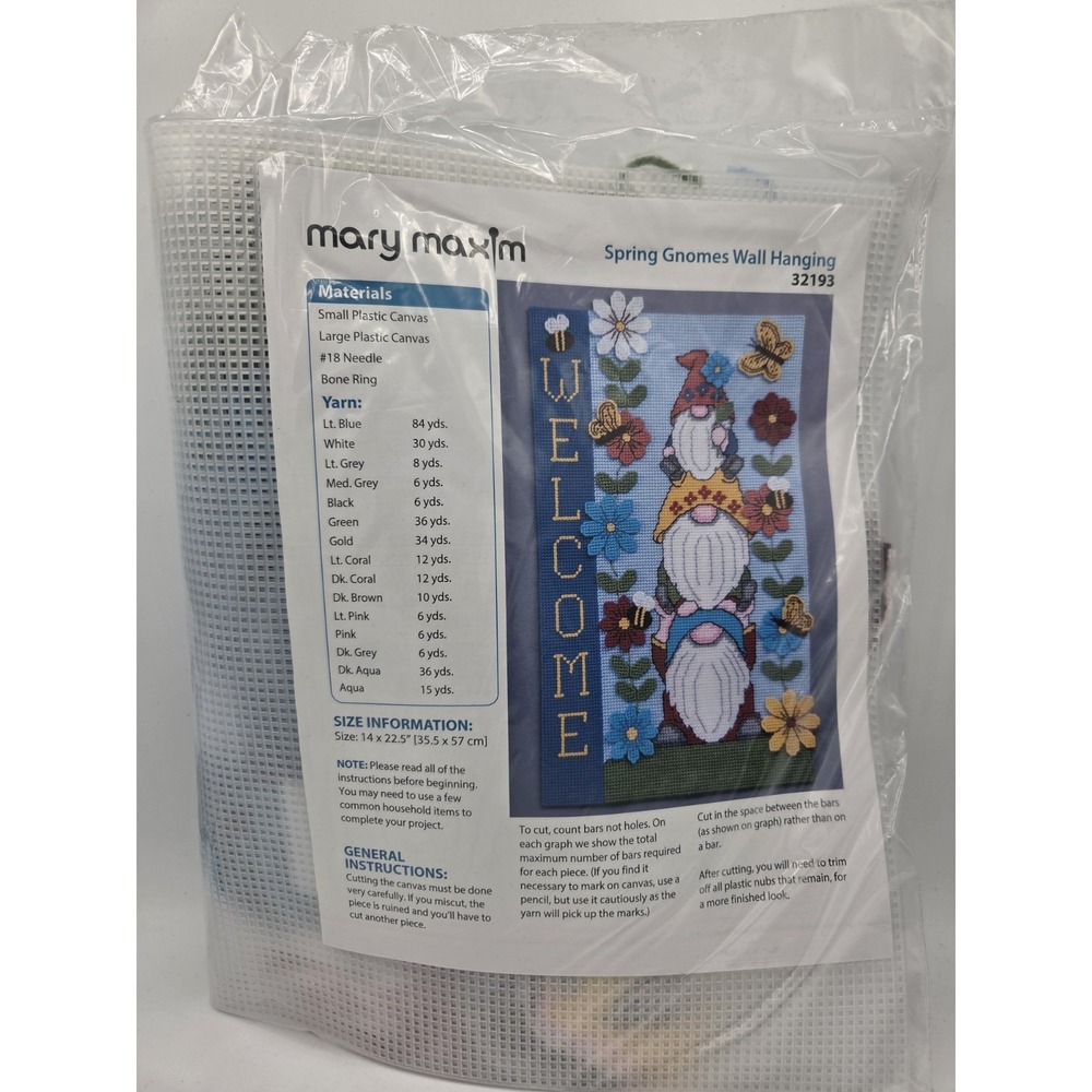 Mary Maxim Plastic Canvas Spring Gnomes Wall Hanging Kit #32193 14"x22.5" New
